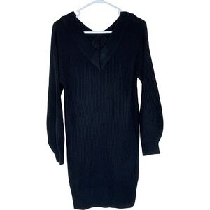 Full Circle Trends Black Double V Shaker Stitch Sweater Dress J3B2089S Large NWT